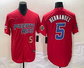 Mens Puerto Rico Baseball #5 Enrique Hernandez Number 2023 Red World Classic Stitched Jersey->2023 world baseball classic->MLB Jersey